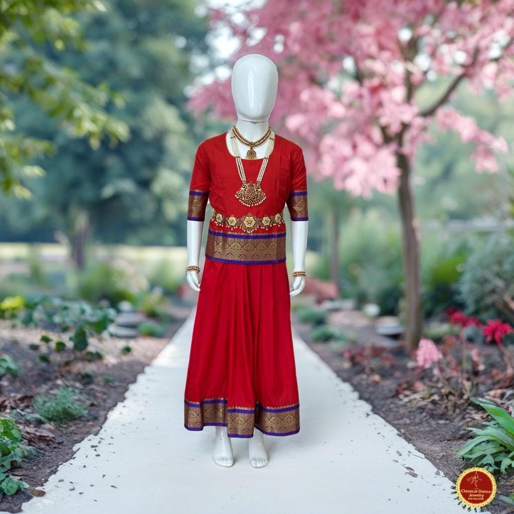 Classical Dance Jewelry RED BLUE Kids 10-11 yrs Dance Pattu Pavadai Blouse | Kuchipudi Bharatanatyam | Art Silk, Dharmavaram Kanchi | Classical Dance Jewelry