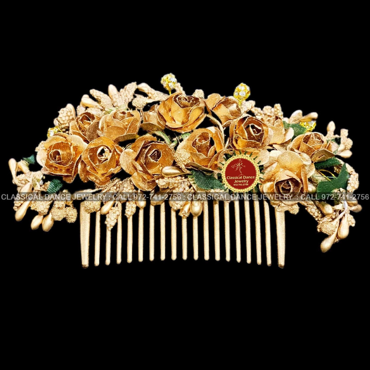 GOLD Flowers Brooch Veni Indian Hair piece Hair Bun Juda Bridal Pa Classical Dance Jewelry