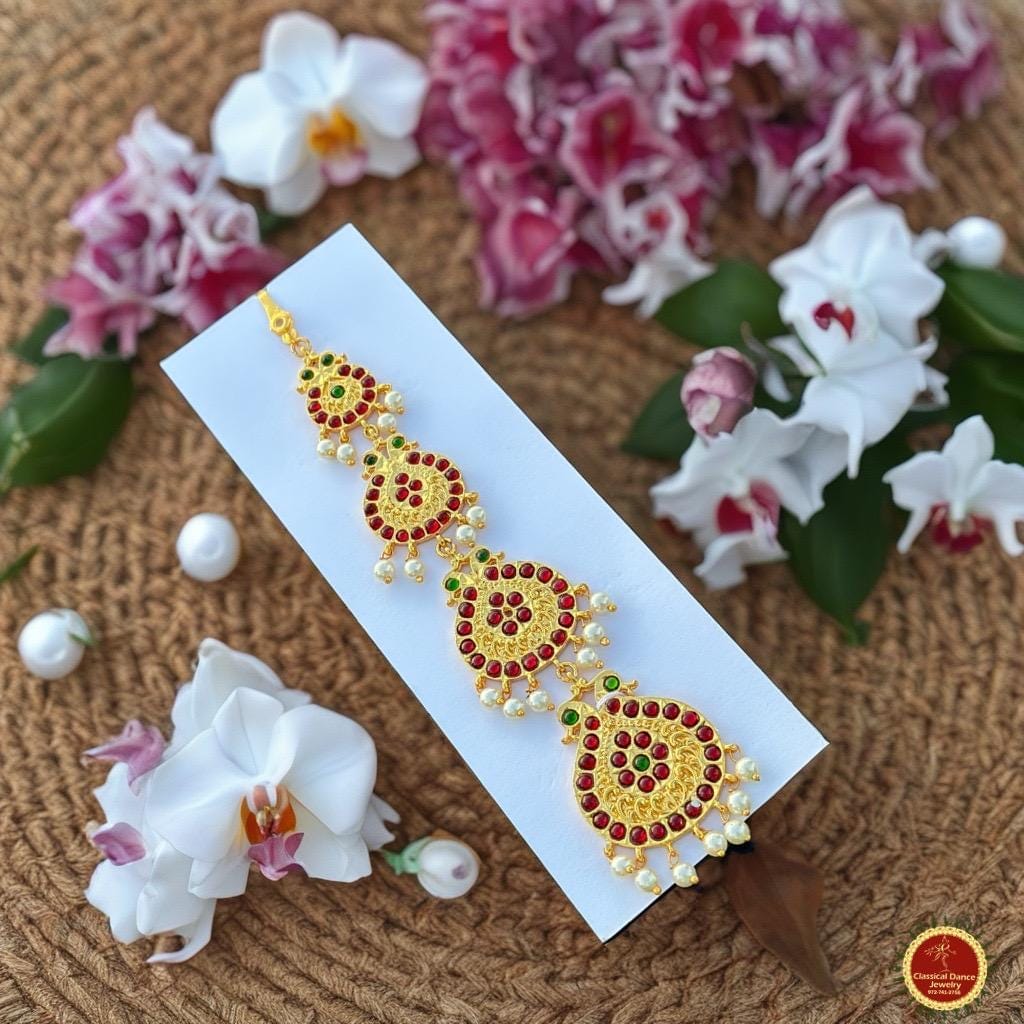 Classical Dance Jewelry 4 Step Drop shape Tikka Kemp temple Indian jewelry | Bharatnatyam, Kuchipudi, Engagement, Weddings, Birthdays | Classical Dance Jewelry