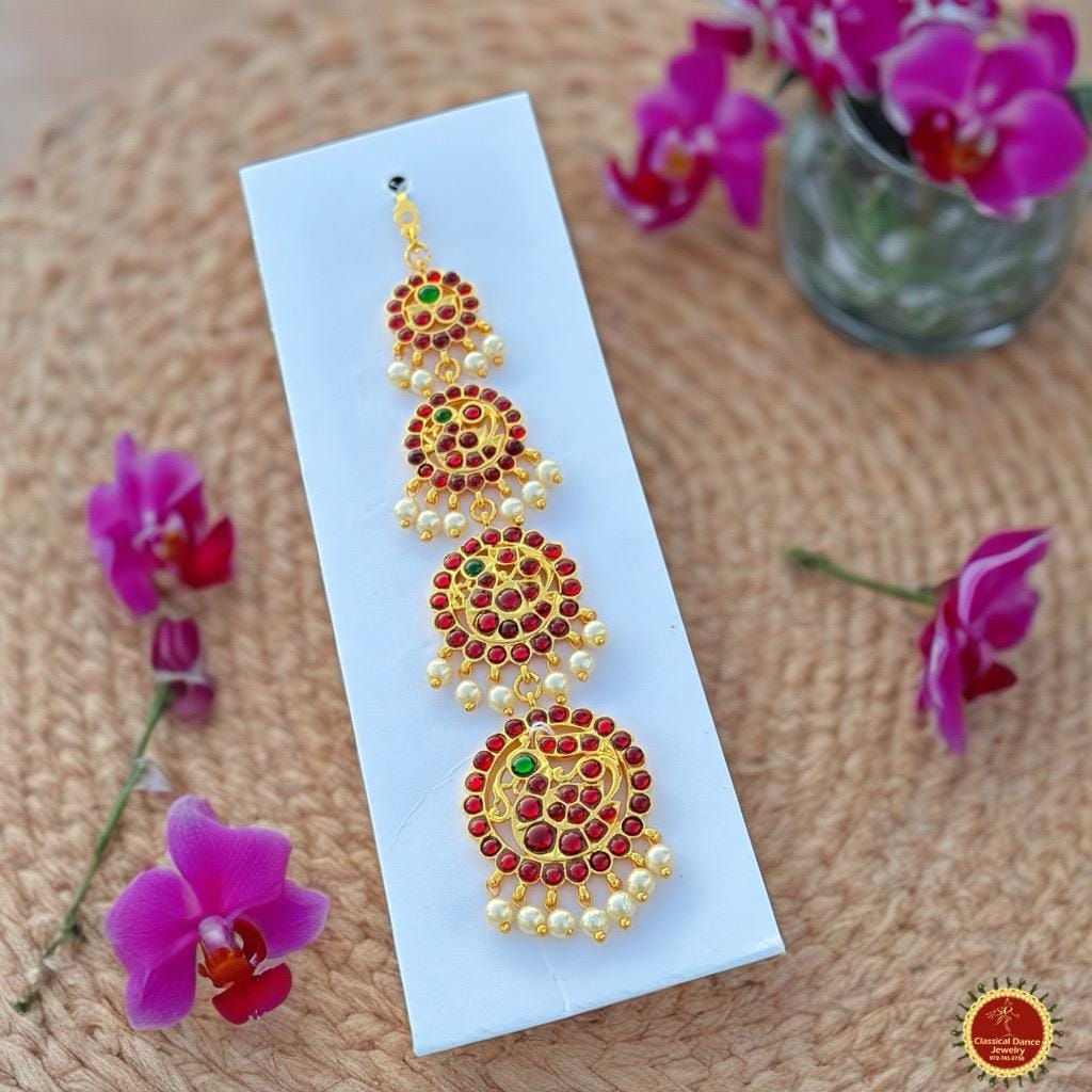 Classical Dance Jewelry 4 Step Round Peacock Tikka Kemp temple Indian jewelry | Bharatnatyam, Kuchipudi, Engagement, Weddings, Birthdays | Classical Dance Jewelry