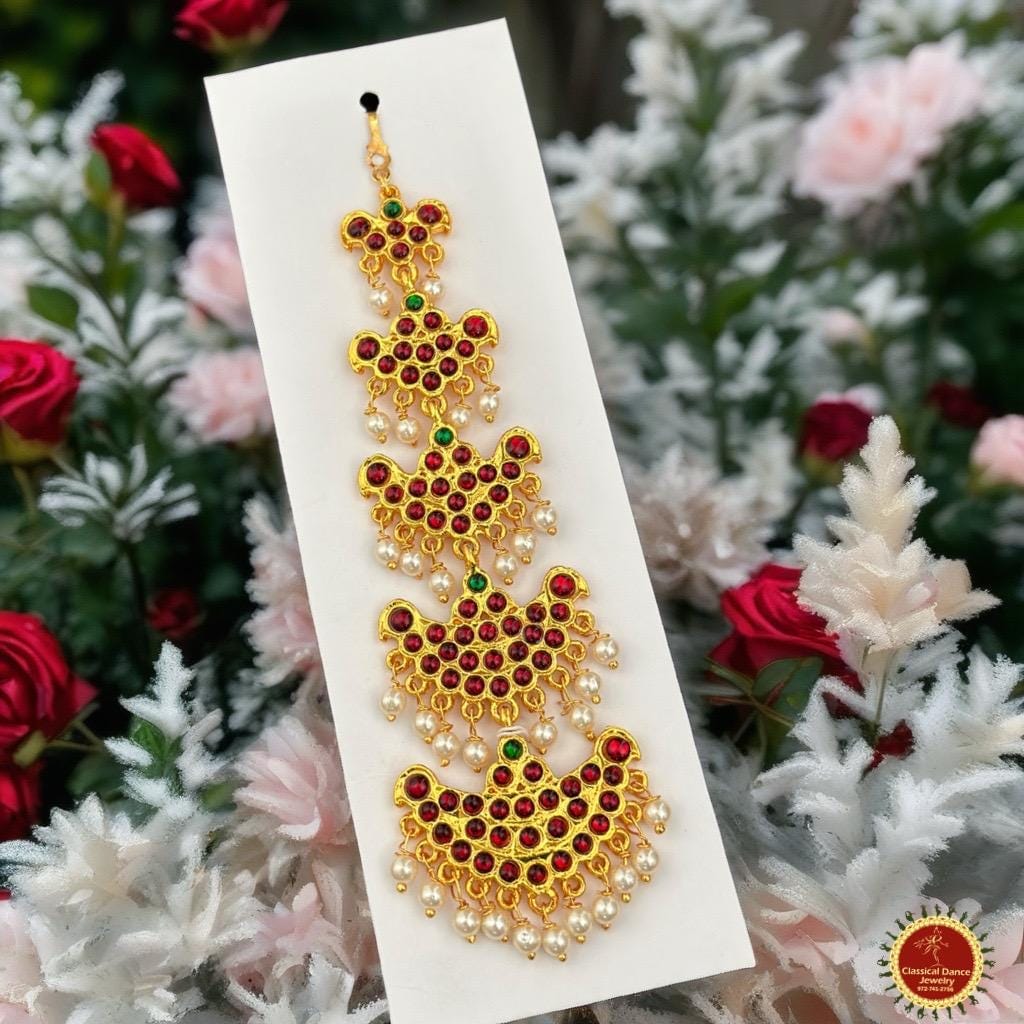 Classical Dance Jewelry 5 Step Tikka Kemp Temple Indian Jewelry | Bharatnatyam, Kuchipudi, Engagement, Weddings, Birthdays | Classical Dance Jewelry