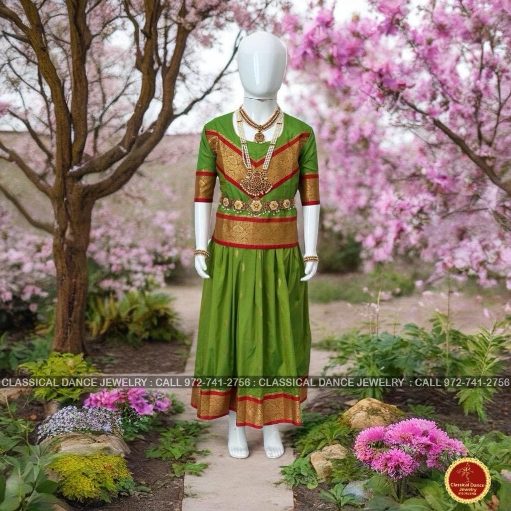 APPLE GREEN RED Kids 10-11 yrs Dance Pattu Pavadai Blouse