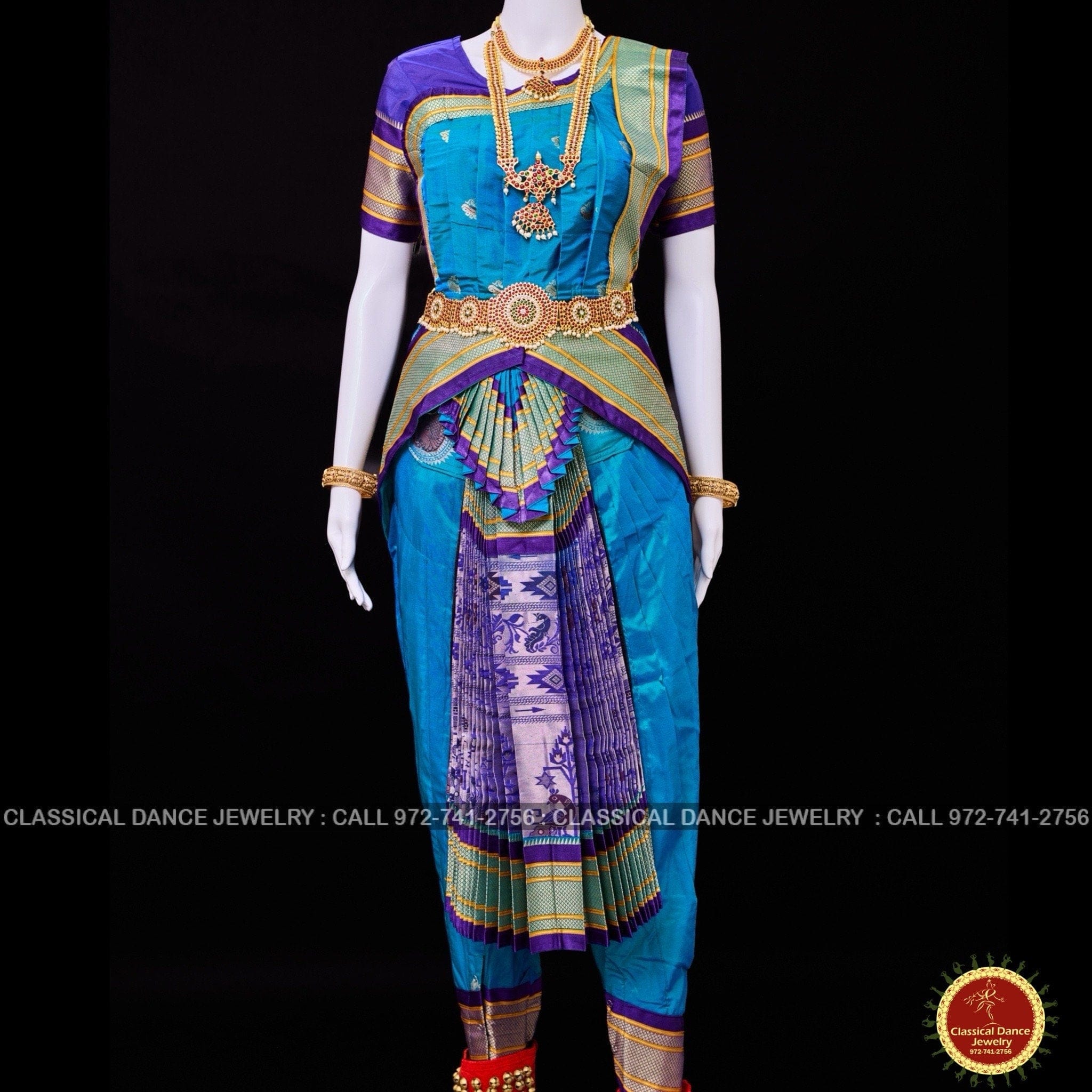 AQUA BLUE Green PURPLE 38 Inch Pant Length Bharatanatyam Dance Costume Classical Dance Jewelry AQUA BLUE Green PURPLE 38 Inch Pant Length Bharatanatyam Dance Costume Classical Dance Jewelry