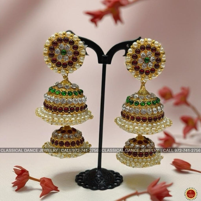 Classical Dance Jewelry BIG DOUBLE BUTTA Kempu Temple Indian Jewelry Earrings | Bharatnatyam Kuchipudi Engagement Weddings Birthdays | Classical Dance Jewelry
