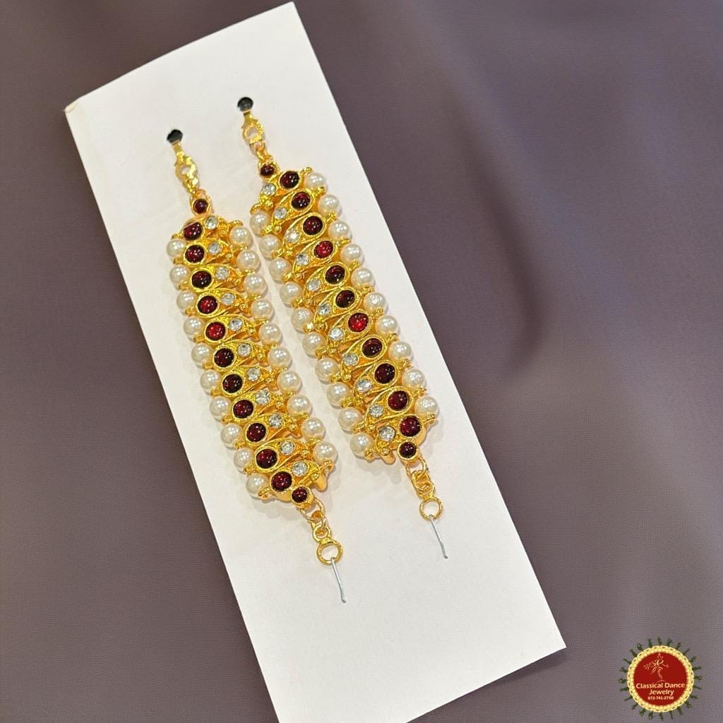 Classical Dance Jewelry BIG Mango Design Kemp Temple Indian Jewelry Mattilu | Ear Chain Matiz | Bharatnatyam Kuchipudi Engagement Weddings | Classical Dance Jewelry