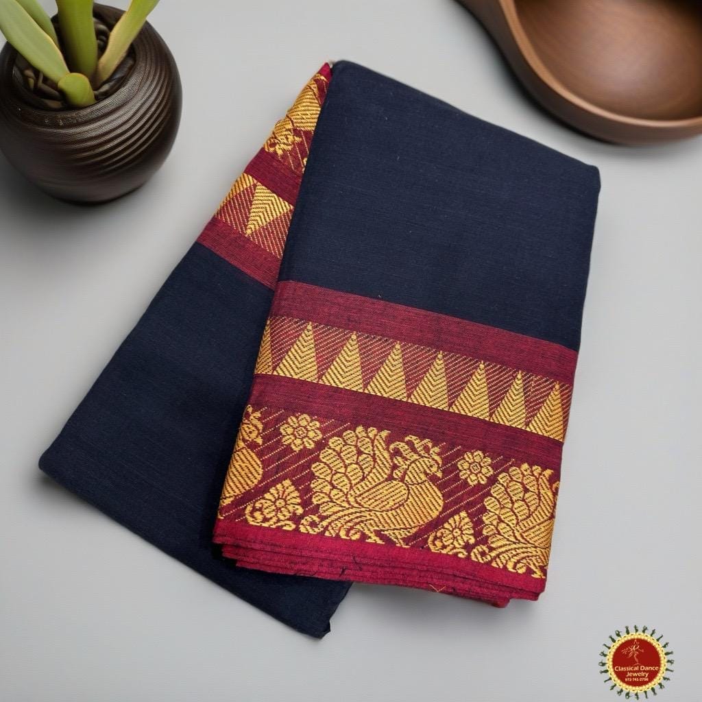 Classical Dance Jewelry BLACK MAROON Border Dance Practice Sarees | Halfsaree Kalakshethra Saris | Bharatanatyam Kuchipudi | Classical Dance Jewelry
