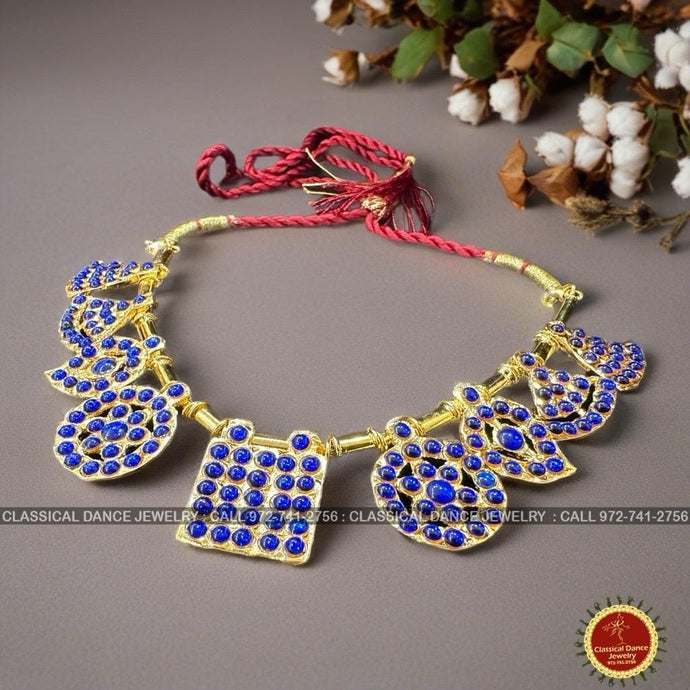 Classical Dance Jewelry BLUE Choker Kemp temple Indian jewelry | Short Necklace | Bharatnatyam Kuchipudi Engagement Weddings Birthdays | Classical Dance Jewelry