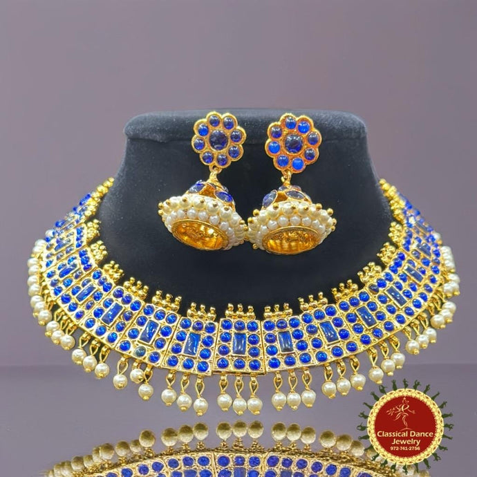 Classical Dance Jewelry BLUE CHOKER POOTHALI Kemp temple Indian jewelry | Short Necklace | Bharatnatyam Kuchipudi Engagement Weddings | Classical Dance Jewelry