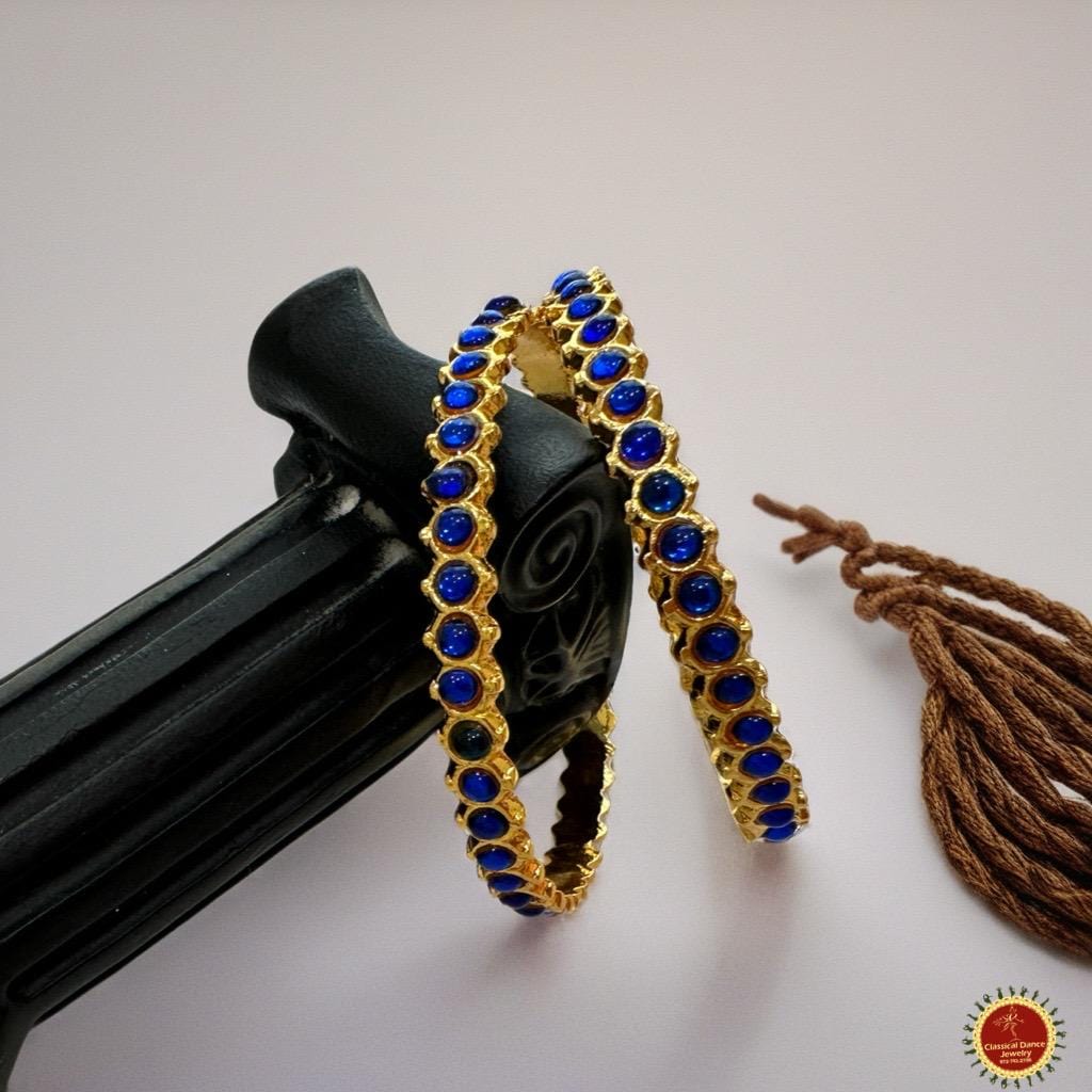 Classical Dance Jewelry BLUE KEMPU Pair BANGLES Temple Indian Traditional Jewelry | Bharatnatyam Kuchipudi Parties Weddings Birthdays |  Classical Dance Jewelry