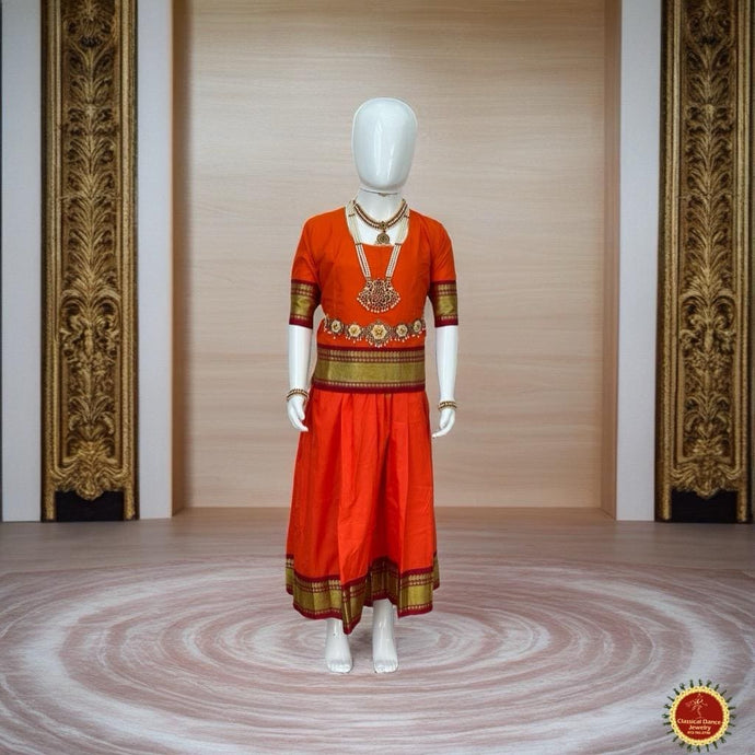 Classical Dance Jewelry BURNT ORANGE MAROON Kid 10-11 yr Dance Pavadai Blouse | Kuchipudi Bharatanatyam | Art Silk Dharmavaram Kanchi | Classical Dance Jewelry