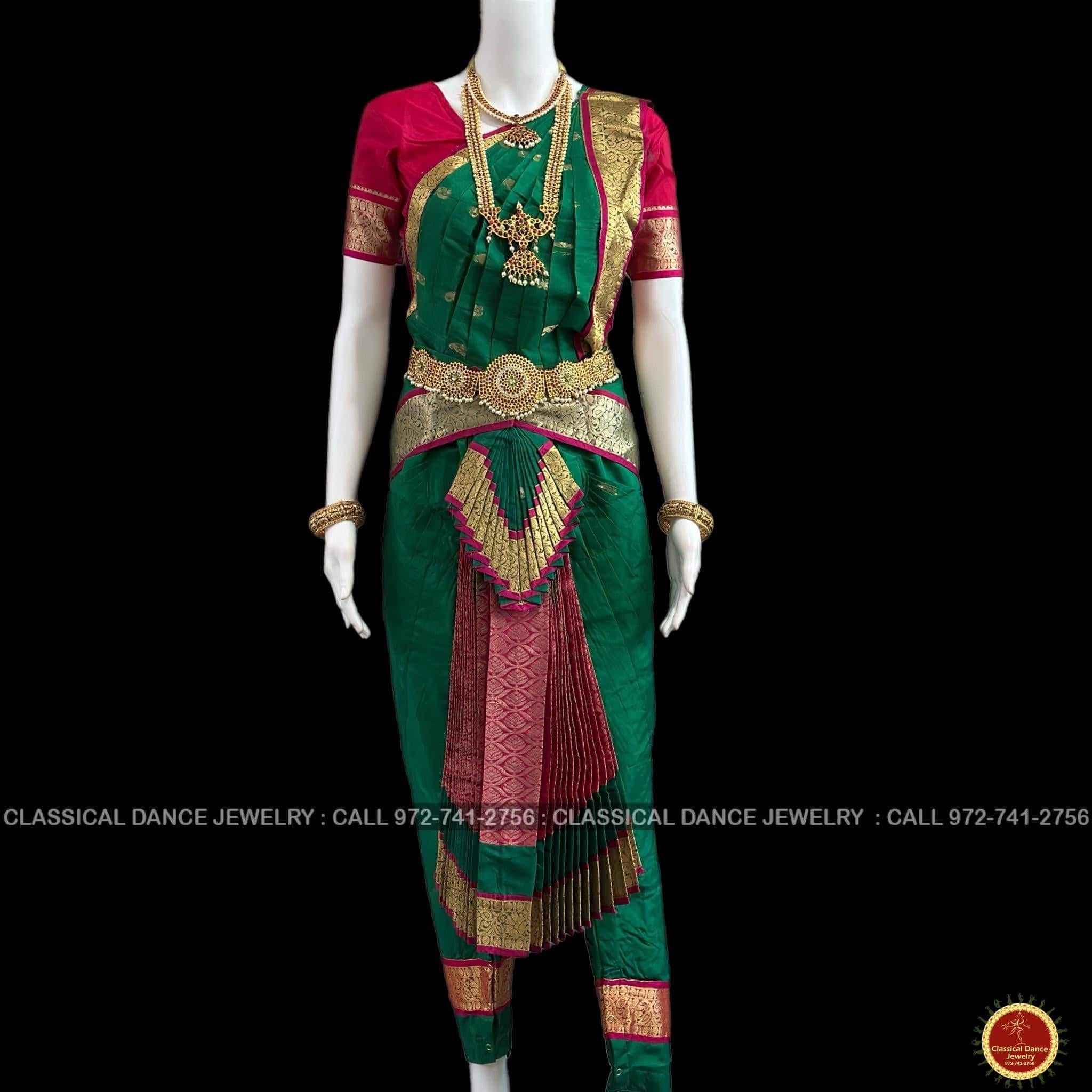 green and pink bharatanatyam dress Green & Red Bharatnatyam Dance Dress
