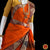 Classical Dance Jewelry DARK ORANGE Pre-stitched Practice Sari YELLOW Blouse | Half Saree Kalakshethra Sari | Bharatnatyam Kuchipudi Folk | Classical Dance Jewelry