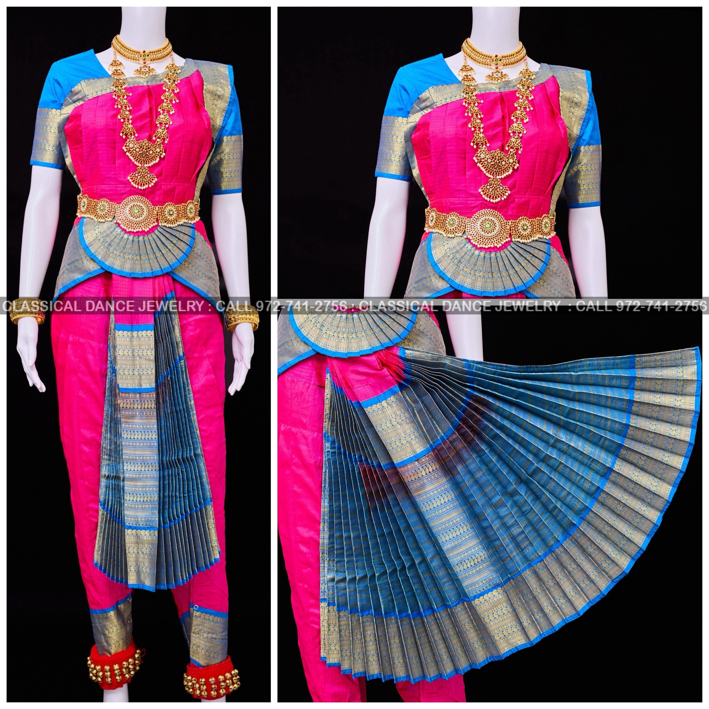 DARK PINK BLUE 38 Inch Pant Length Bharatanatyam Dance Costume | Art Silk, Dharmavaram Kanchi | Classical Dance Jewelry DARK PINK BLUE 38 Inch Pant Length Bharatanatyam Dance Costume | Art Silk, Dharmavaram Kanchi | Classical Dance Jewelry