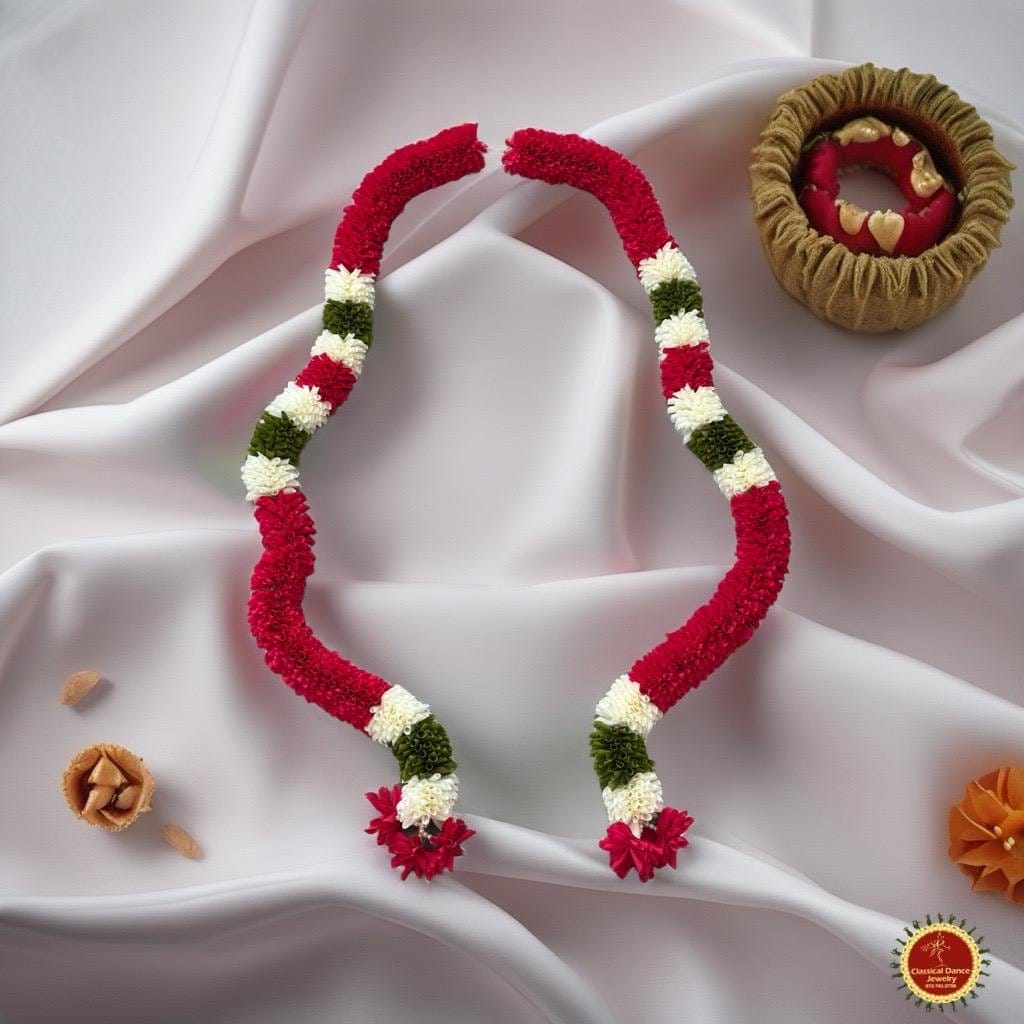 Classical Dance Jewelry DARK PINK, WHITE Andal Mala Flowers | Artificial flower garland | Bharatanatyam Kuchipudi Dance Wedding Events | Classical Dance Jewelry