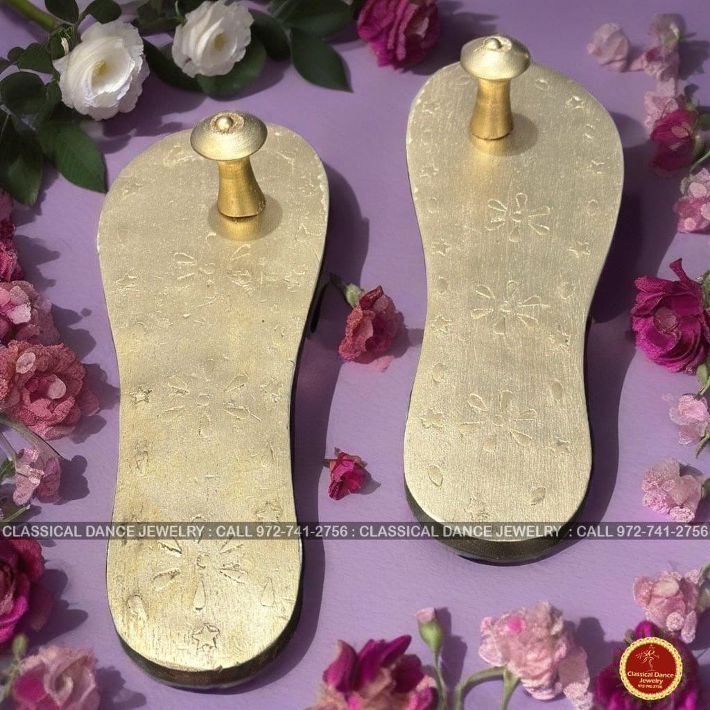 Classical Dance Jewelry Designer Trendy GOLD Kashi Yathra Padukalu Pair | Wedding Pavukollu | Charan Paduka | Padukalu Pair | Wooden Khadau | Wooden Slippers Pooja | | Classical Dance Jewelry