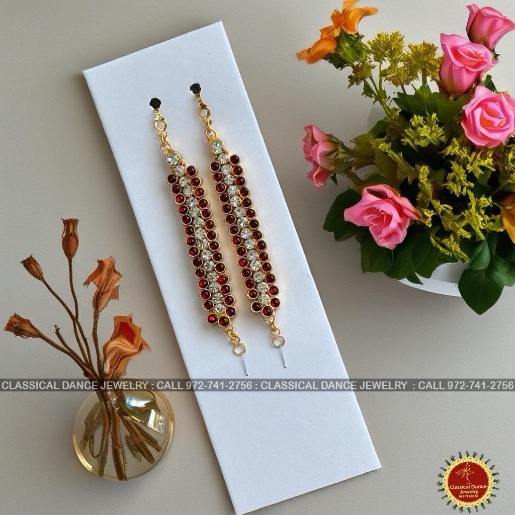 Classical Dance Jewelry EARRINGS | NOSERINGS Ear Chains Kemp Temple Indian Jewelry | White Stone Matiz | Bharatnatyam Kuchipudi Parties Engagement Weddings | Classical Dance Jewelry