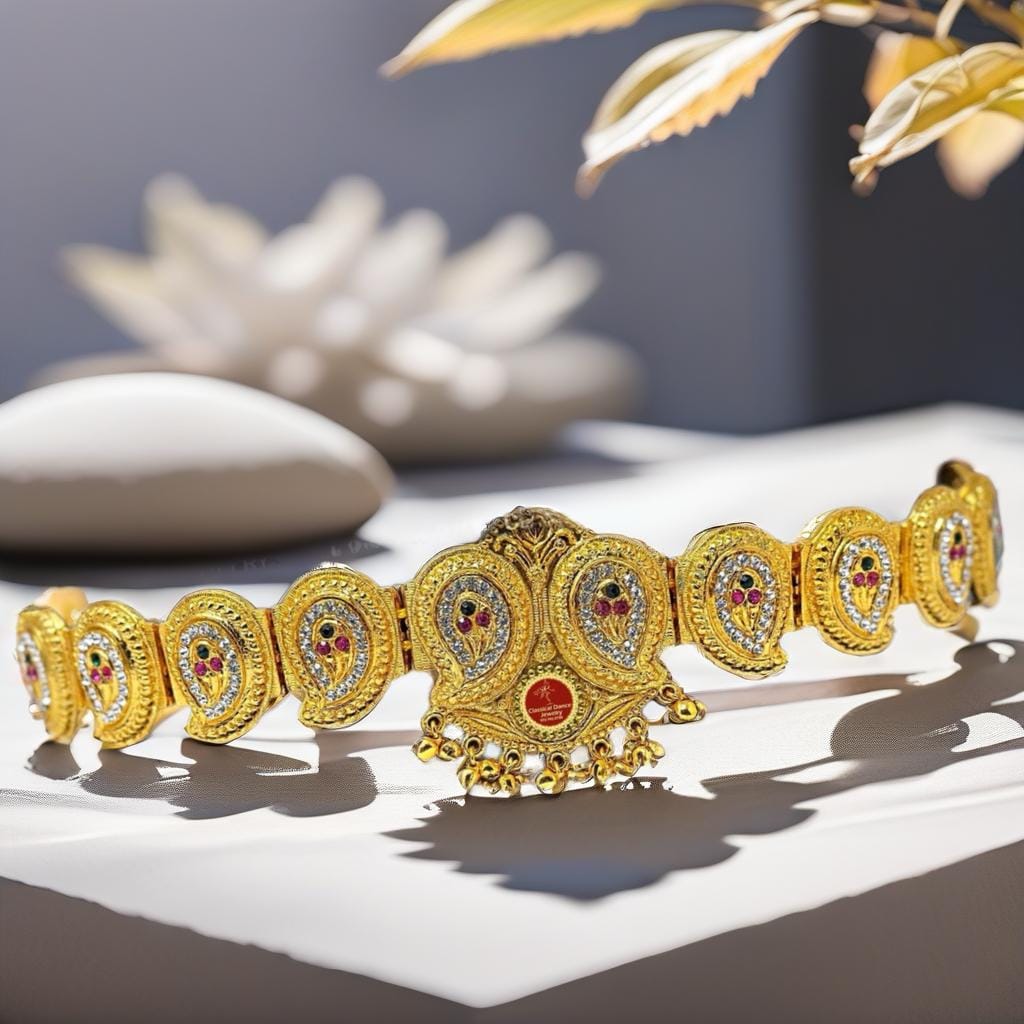 Classical Dance Jewelry Gold Mango Indian Jewelry Waist Belt | MULTI STONE | SMALL | Oddiyanam Kamarbandh | Bharatnatyam Kuchipudi Wedding | Classical Dance Jewelry