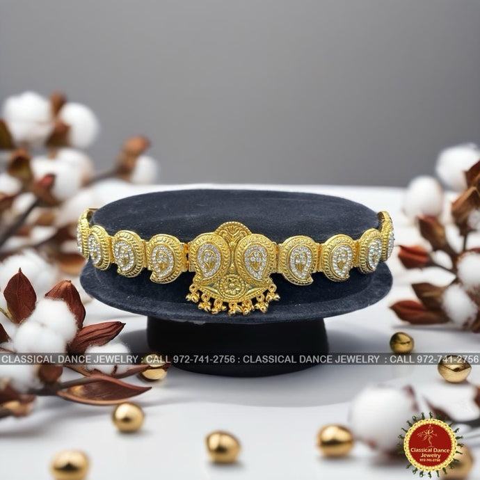 Classical Dance Jewelry Gold Mango Indian Jewelry Waist Belt | WHITE STONE | SMALL | Oddiyanam Kamarbandh | Bharatnatyam Kuchipudi Wedding | Classical Dance Jewelry