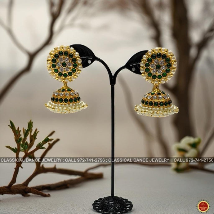 Classical Dance Jewelry GREEN WHITESTONE KEMP Temple Indian Jewelry Earrings | Bharatnatyam Kuchipudi Parties Engagement Weddings Birthday | Classical Dance Jewelry