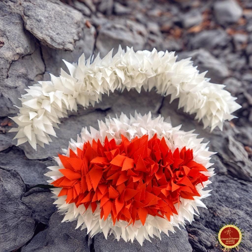 Classical Dance Jewelry HAIRFLOWERS|RINGS|JADA Multiple rows white orange K-CUT flowers | veni | Bharatanatyam Kuchipudi Dance Weddings Events | Classical Dance Jewelry