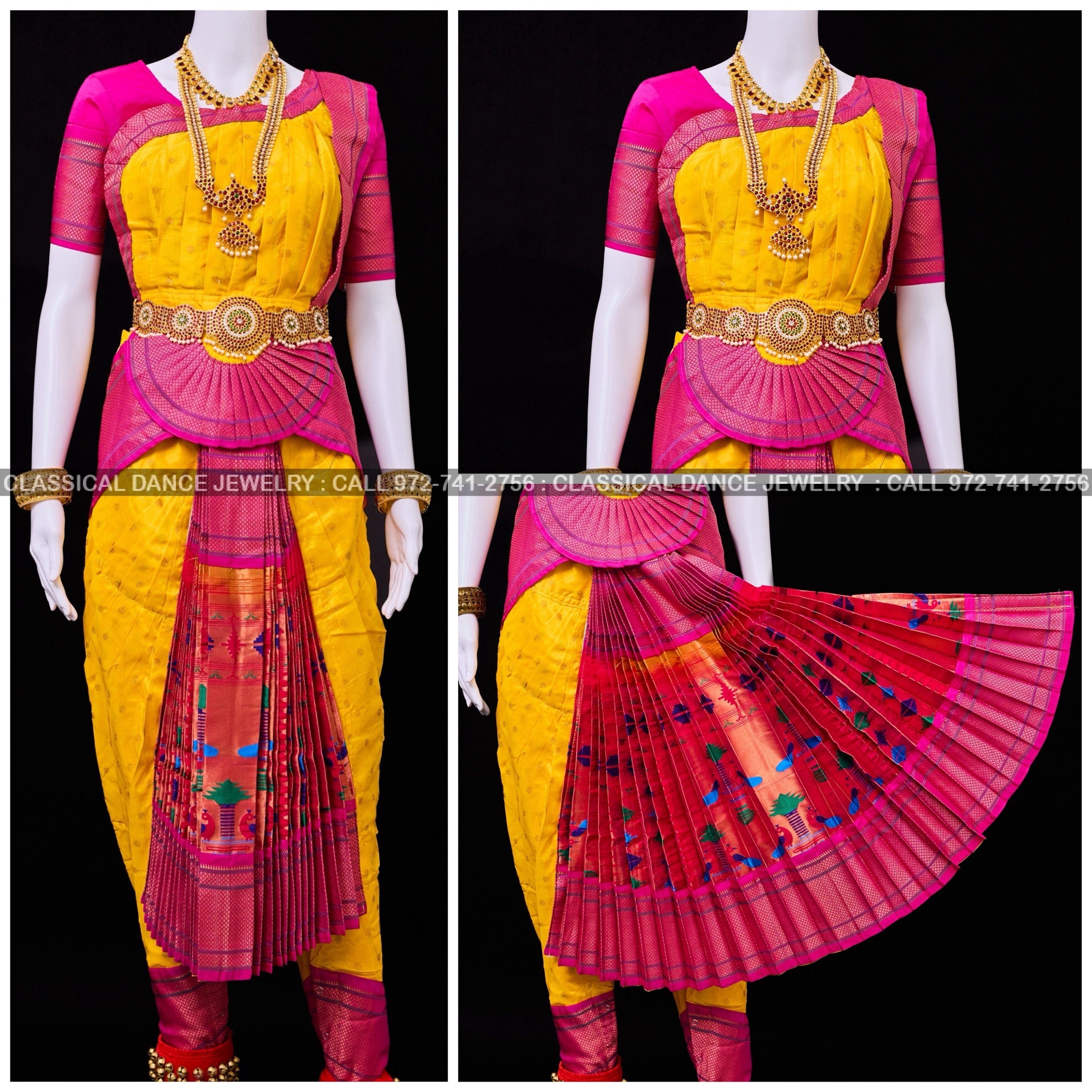 yellow and pink bharatanatyam dress Aleesas Global Exims Bharatanatyam Readymade Costume Set Small Size