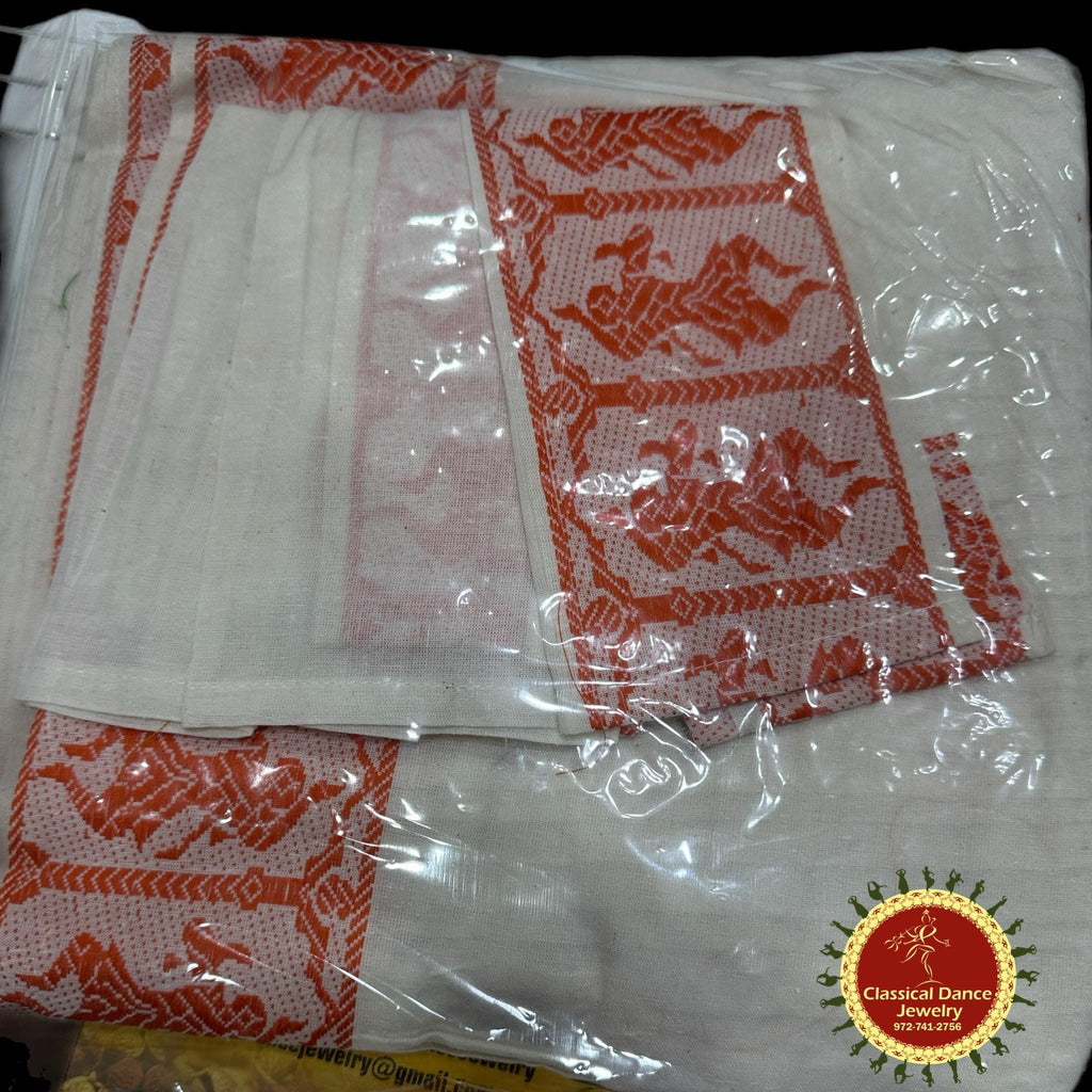 Classical Dance Jewelry IVORY HALF WHITE Pre-stitched Practice Sari Burnt Orange Blouse | Half Saree Kalakshethra Bharatnatyam Kuchipudi | Classical Dance Jewelry