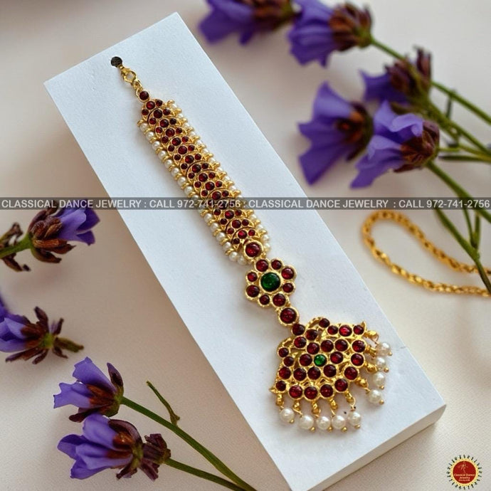 Classical Dance Jewelry Jhumar Tikka Kemp temple Indian jewelry | Kempu Pearls | Bharatnatyam, Kuchipudi, Engagement, Weddings | Classical Dance Jewelry