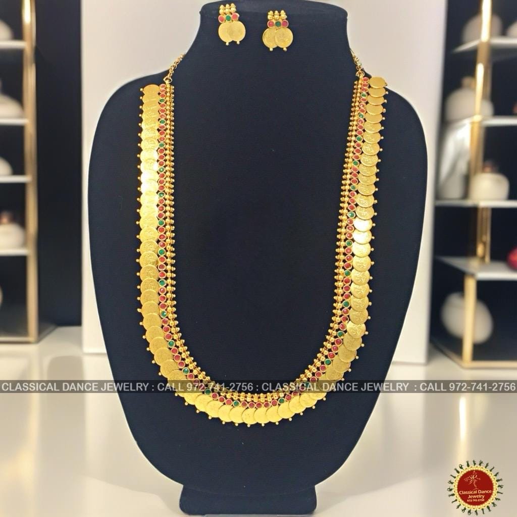 Classical Dance Jewelry Kaasumala Coinmala Temple Indian Jewelry |  Long necklace | Bharatnatyam, Kuchipudi, Engagement, Weddings | Classical Dance Jewelry
