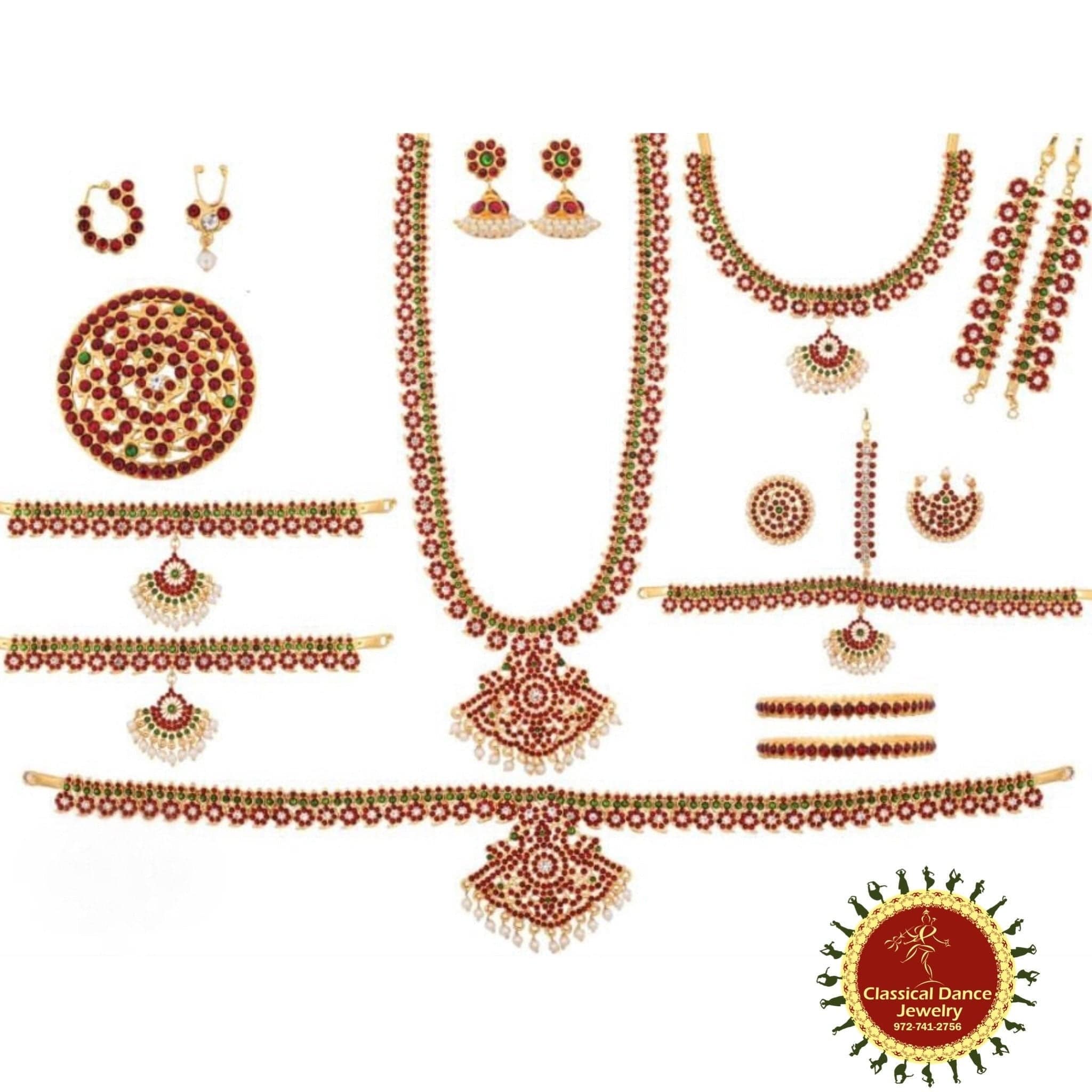 Kemp Temple Mango Design Indian Jewelry Set Bharatnatyam