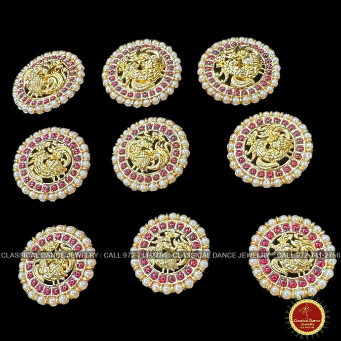 Classical Dance Jewelry Kempu ROUND Pearl Design Bridal Jada Billalu | Half Saree Indian Jewelry kondai | 9 pieces | Dance Weddings | Classical Dance Jewelry