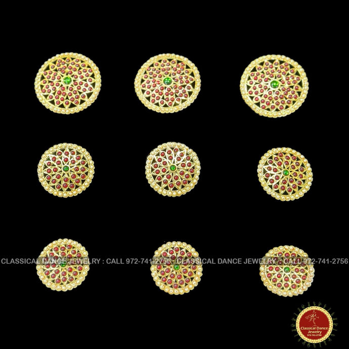 Classical Dance Jewelry Kempu ROUND Pearl Design Bridal Jada Billalu | Half Saree Indian Jewelry kondai | 9 pieces | Dance Weddings | Classical Dance Jewelry