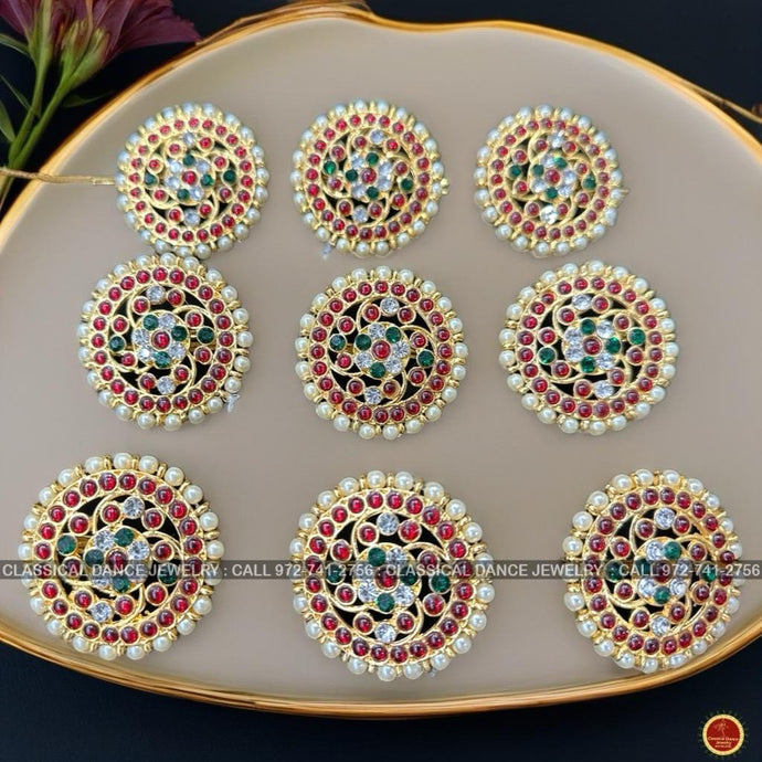 Classical Dance Jewelry Kempu ROUND Pearl Design Bridal Jada Billalu | Half Saree Indian Jewelry kondai | 9 pieces | Dance Weddings | Classical Dance Jewelry