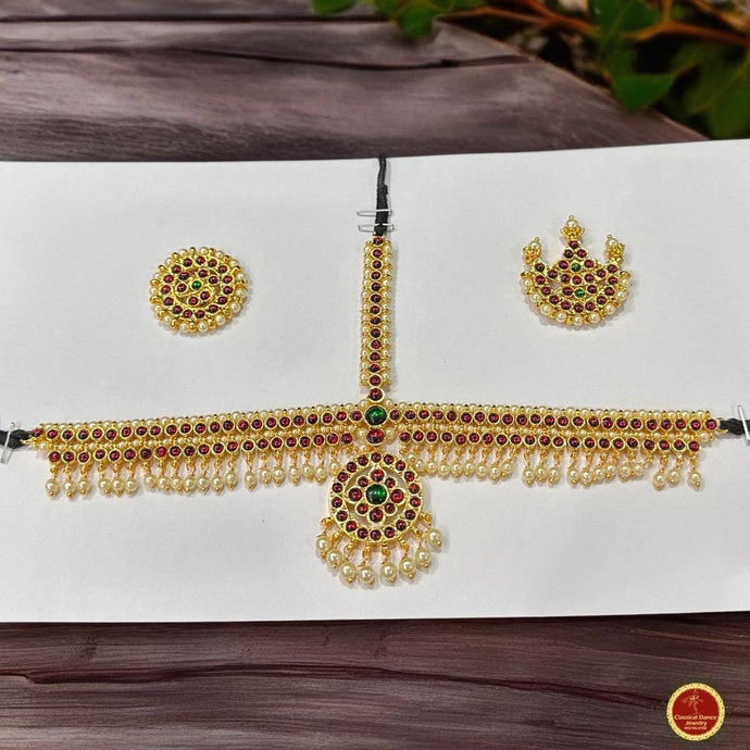 Classical Dance Jewelry KIDS Size RED Kempu PEARLS Temple Indian Jewelry Headset | Bharatnatyam, Kuchipudi, Weddings, Birthdays | Classical Dance Jewelry