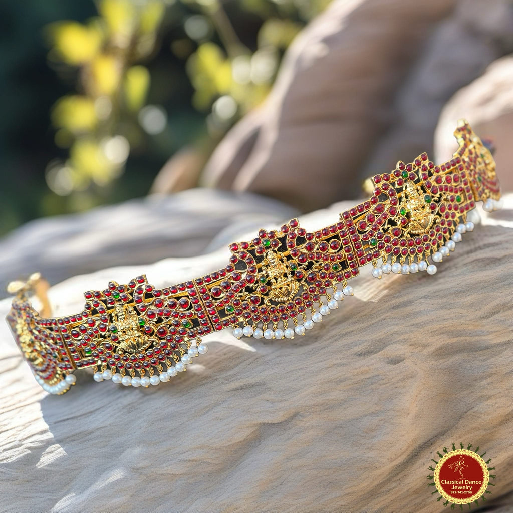 Classical Dance Jewelry Lakshmi Peacock Kemp Temple Indian Jewelry Oddiyanam Hip Belt | SMALL 16 Inchs | Bharatnatyam Kuchipudi Weddings | Classical Dance Jewelry