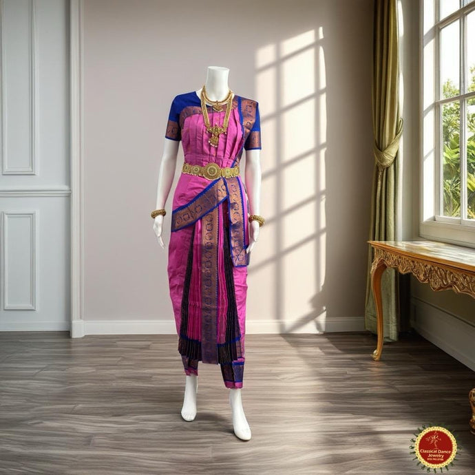 Classical Dance Jewelry LAVENDER BLUE 38 Inch Pant length Kuchipudi Copper Zari Indian Dance Costume | Art Silk Dharmavaram Kanchi | Classical Dance Jewelry