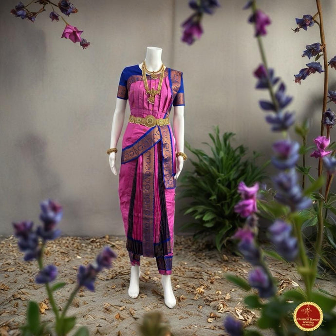 Classical Dance Jewelry LAVENDER BLUE 40 inchs Pant Length Kuchipudi Indian Copper Zari Dance Costume | Art silk Dharmavaram Kanchi | Classical Dance Jewelry