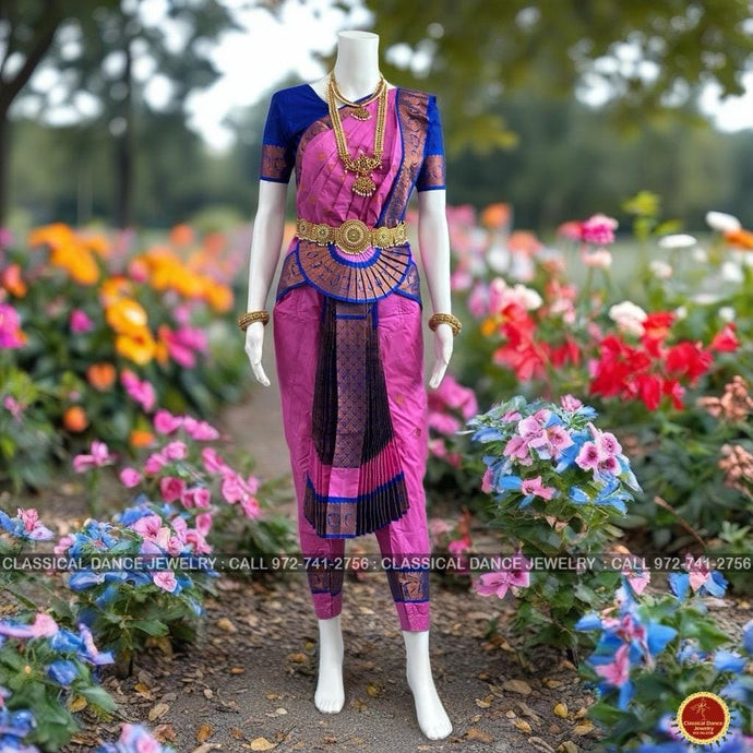Classical Dance Jewelry LAVENDER LILAC BLUE 36 inches Pant Length Bharatanatyam Copper Zari Dance Costume | Art silk Dharmavaram Kanchi | Classical Dance Jewelry