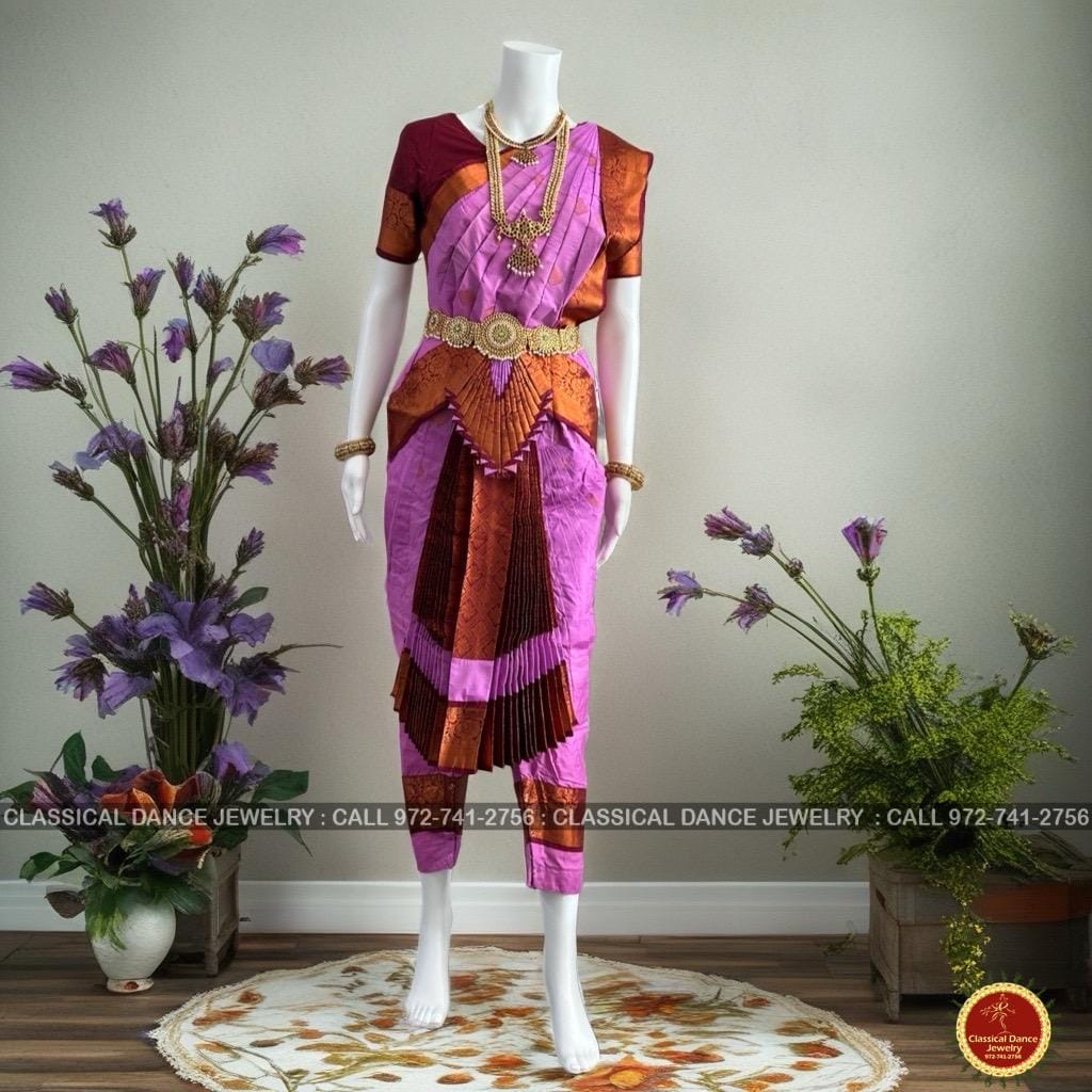 Classical Dance Jewelry LAVENDER LILAC MAROON 36 inches Pant Length Bharatanatyam Copper Zari Dance Costume | Art silk Dharmavaram Kanchi | Classical Dance Jewelry
