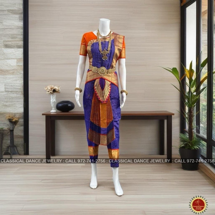 Classical Dance Jewelry LAVENDER PURPLE ORANGE 34 inch Pant Length Bharatanatyam Gold Zari Dance Costume | Art silk, Dharmavaram Kanchi | Classical Dance Jewelry