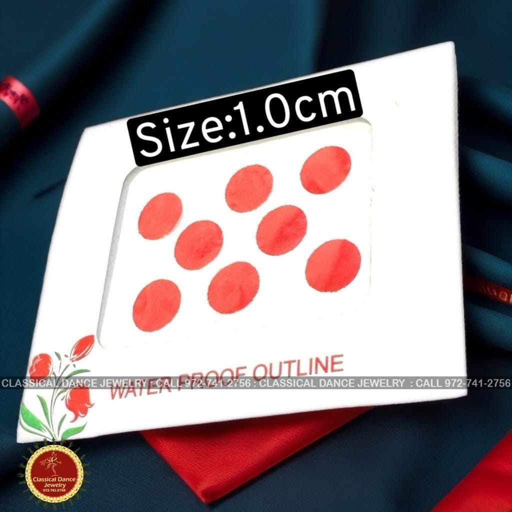 Classical Dance Jewelry MAKEUP | BINDI RED ROUND 1.0 CM Indian Tika Tilkam Pottu Tikli Bottu | Bindi Sticker Kumkum | Bharatanatyam Kuchipudi Wedding | Classical Dance Jewelry