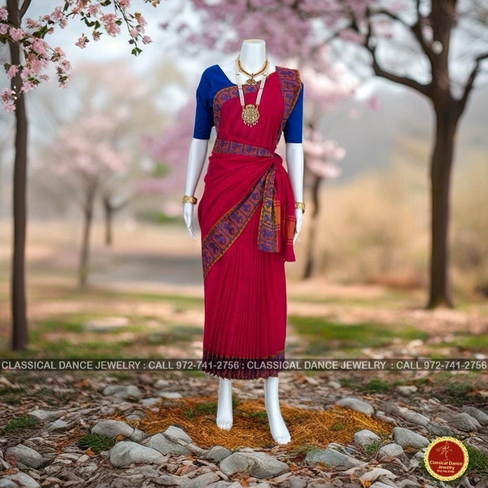 Classical Dance Jewelry MANGENTA PINK Pre-stitched Practice Sari BLUE Blouse | Half Saree Kalakshethra Bharatnatyam Kuchipudi | Classical Dance Jewelry