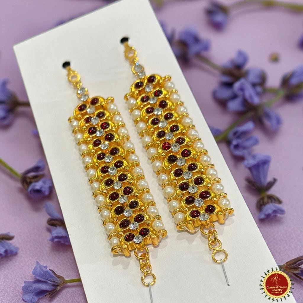 Classical Dance Jewelry Mango design White Stone Kemp temple Indian Jewelry Mattilu | Ear Chain Matiz | Bharatnatyam Kuchipudi Weddings | Classical Dance Jewelry