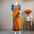 Classical Dance Jewelry MANGO ORANGE Pre-stitched Practice Sari BLUE Blouse | Half Saree Kalakshethra Sari | Bharatnatyam Kuchipudi Folk | Classical Dance Jewelry