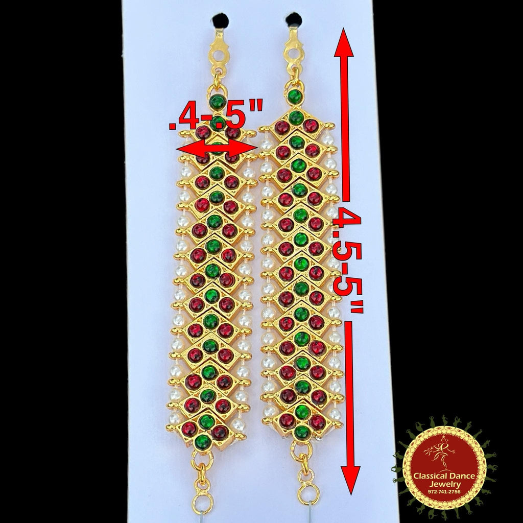 Classical Dance Jewelry Middle Green Kemp Temple Indian Jewelry Mattilu | Ear Chains | Bharatnatyam Kuchipudi Engagement Weddings | Classical Dance Jewelry