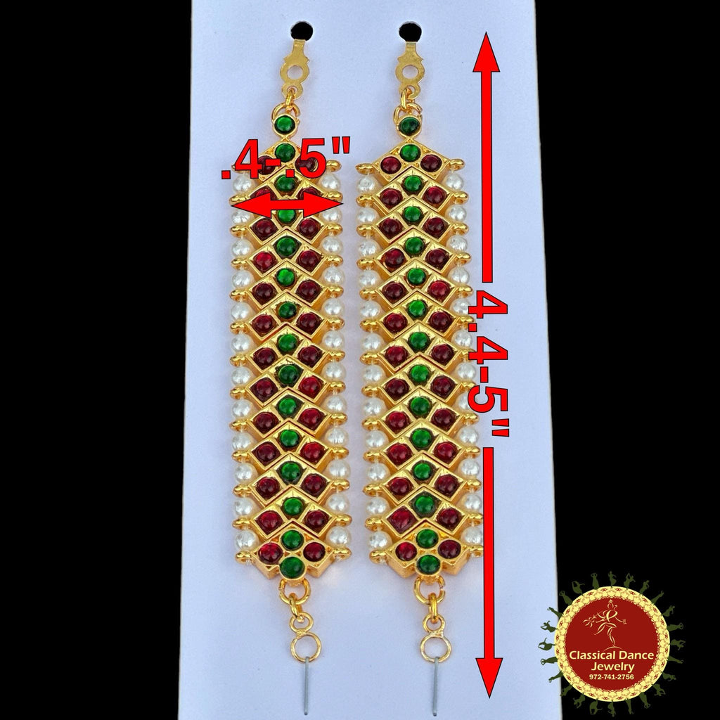 Classical Dance Jewelry Middle Green Kemp Temple Indian Jewelry Mattilu | Ear Chains | Bharatnatyam Kuchipudi Engagement Weddings | Classical Dance Jewelry