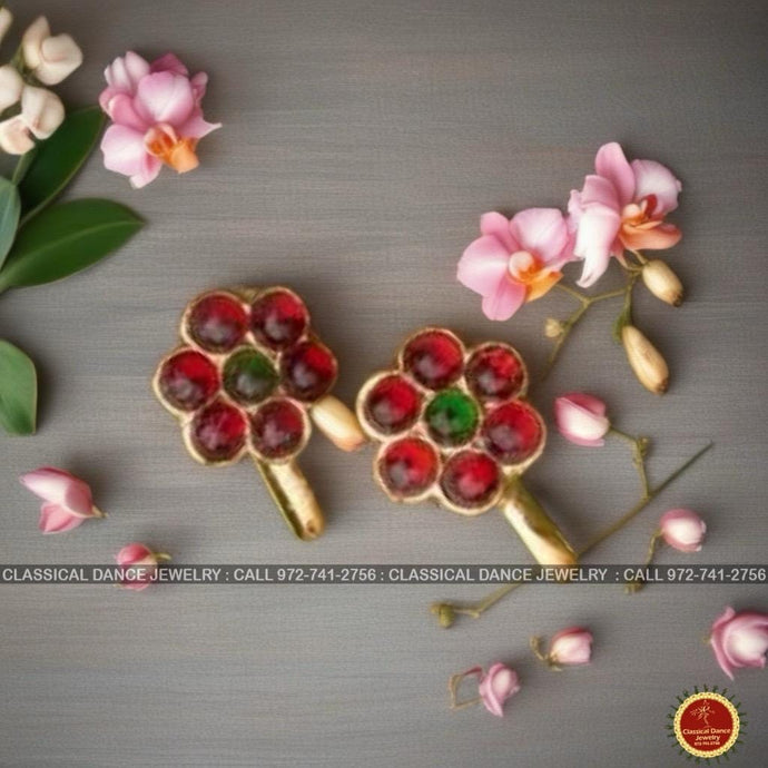 Classical Dance Jewelry Non Pierced KEMP Flower Traditional Indian Jewelry Nose Pin | Weddings Bharatanatyam Kuchipudi | Classical Dance Jewelry