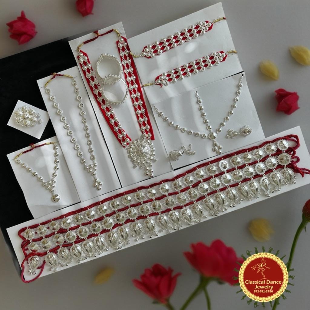 Classical Dance Jewelry Odissi Natyam White Metal Silver filigree imitation Indian Jewelry | Classical Dance Jewelry