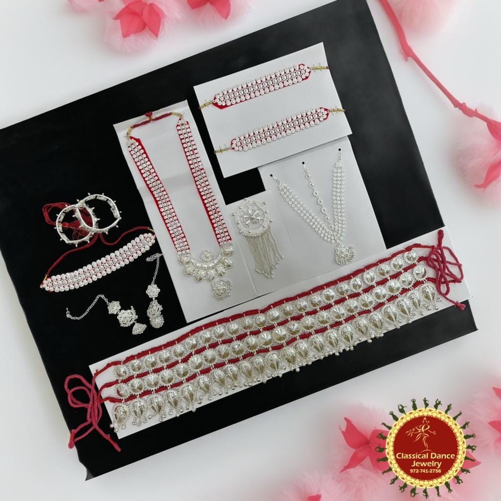 Classical Dance Jewelry Odissi Natyam White Metal Silver Filigree Imitation Indian Jewelry | OD-2 | Classical Dance Jewelry