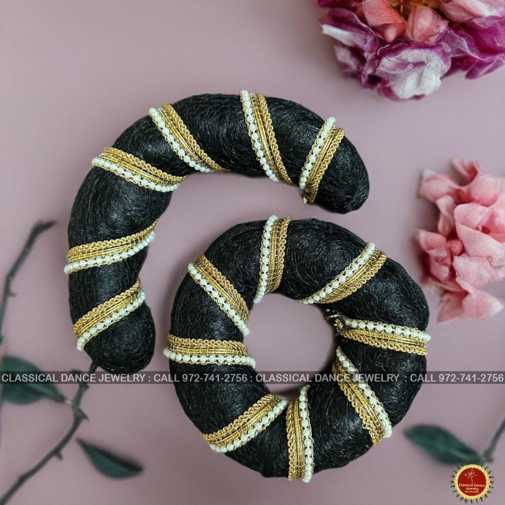 Classical Dance Jewelry Pearls Hair Donut Ring Set | Rakodi Indian Jewelry | Bharatanatyam Kuchipudi Dance Weddings and Events | Classical Dance Jewelry
