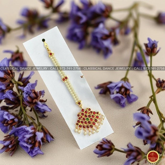 Classical Dance Jewelry Pearls Jhumar Tikka Kemp Temple Indian Jewelry | Bharatnatyam, Kuchipudi, Engagement, Weddings, Birthdays | Classical Dance Jewelry